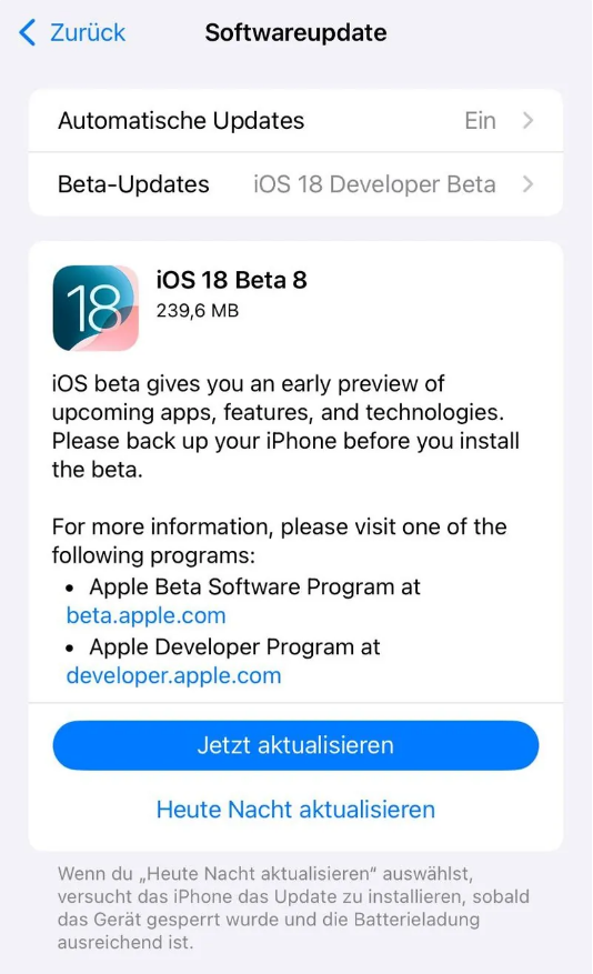 辉县苹果手机维修分享苹果 iOS / iPadOS 18 开发者预览版 Beta 8 发布 